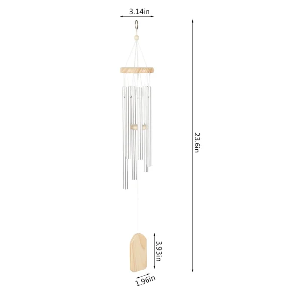 Campanas de viento, campanas de viento de madera de 60cm con 6 tubos huecos de aluminio, adorno decorativo para colgar al aire libre, decoración de jardín para Patio Yar - Imagen 4