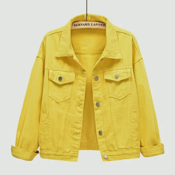Abrigo rosa de manga larga para mujer, chaqueta vaquera con solapa de un solo pecho, Tops ajustados a la moda para mujer, prendas de vestir exteriores, abrigo femenino blanco azul - Imagen 9