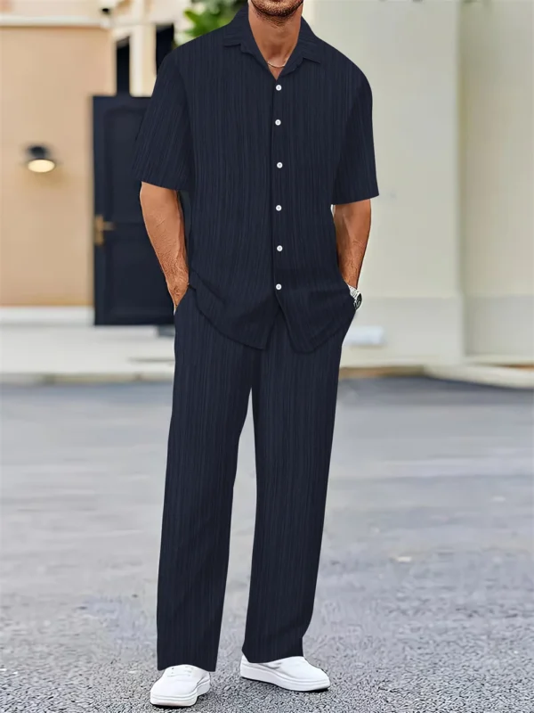 Camisa clásica a la moda para hombre, camisas informales de negocios para hombre, un conjunto de ropa (Camisa + pantalones) novedad de verano 2024 - Imagen 3