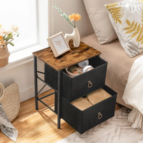 Mesita de noche pequeña para dormitorio, mueble de 2 cajones, mesita de noche, mesa lateral - Imagen 2