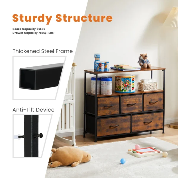 Armario para zapatos con 5 cajones de tela, almacenamiento de juguetes, soporte para TV, Zapatero multicapa, mueble para el hogar que ahorra espacio - Imagen 2
