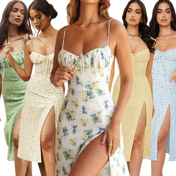 Vestido largo elegante Floral para mujer, ropa de calle ceñida para vacaciones en la playa, ropa de verano 20224, artículos al por mayor para negocios - Imagen 6