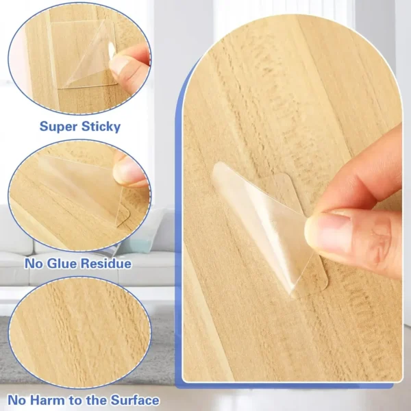 Cinta adhesiva de doble cara fuerte reutilizable, pegatinas adhesivas de pared cuadradas transparentes de PVC para ganchos, cintas adhesivas impermeables sin rastro para el hogar - Imagen 4