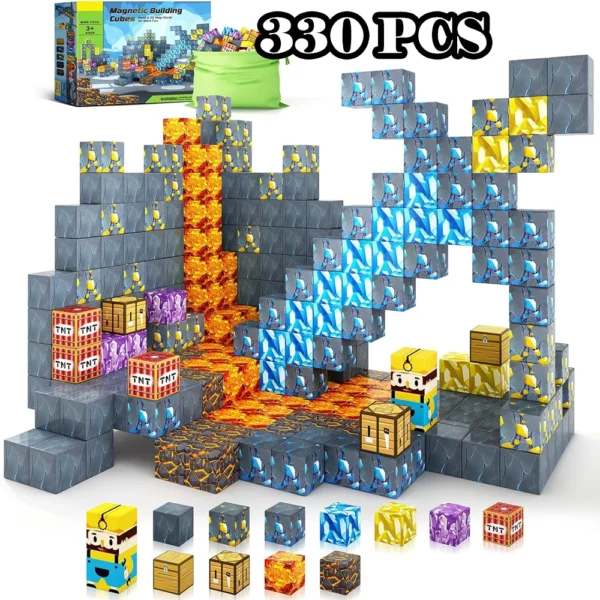 Bloques de construcción magnéticos, cubo magnético, juego de juguetes del mundo de la mina, cubos apilables sensoriales Montessori, juego de construcción, regalo de cumpleaños - Imagen 49