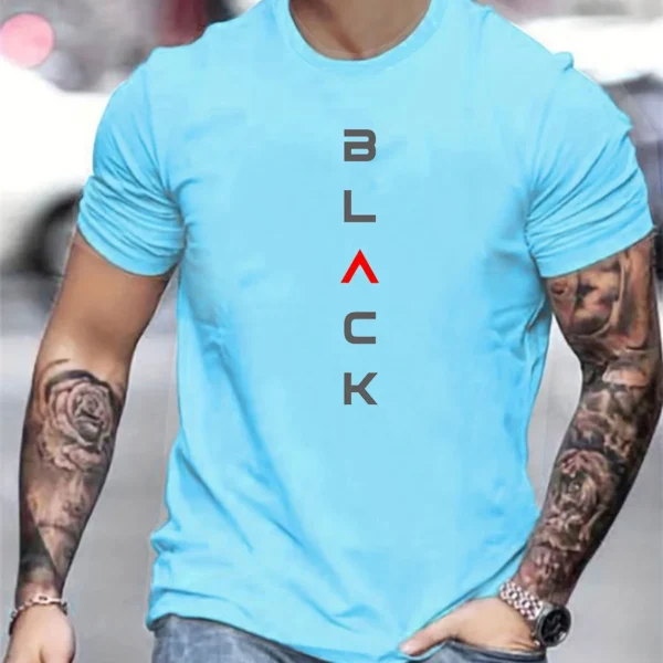 Camiseta de manga corta con cuello redondo y estampado negro 100% algodón de talla grande informal de verano para hombre - Imagen 7