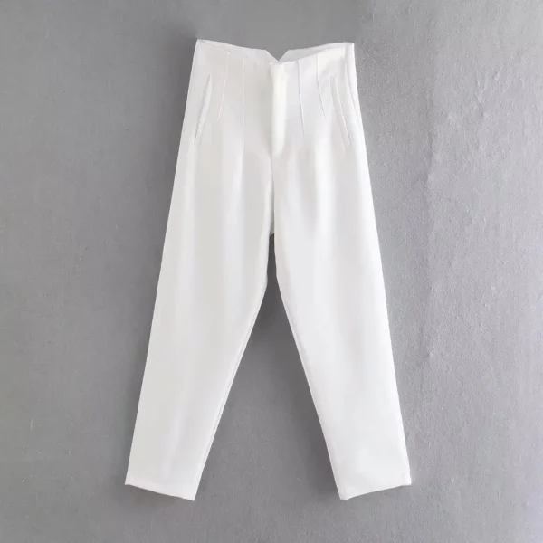 Pantalones rectos a la moda para mujer, pantalones con cremallera frontal de cintura alta, pantalones Vintage de longitud completa para mujer elegante - Imagen 7