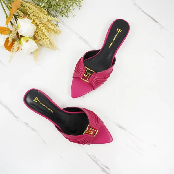 Zapatillas antideslizantes puntiagudas a la moda para mujer, zapatillas de marca de lujo para exteriores con parte inferior plana de cuero, talla grande 34-44 - Imagen 3
