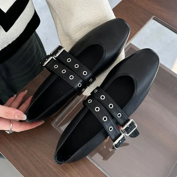 Calzado femenino con punta redonda, zapatos planos de lujo para mujer, zapatos Mary Jane, zapatos planos de Ballet con hebilla a la moda poco profundos para mujer - Imagen 10
