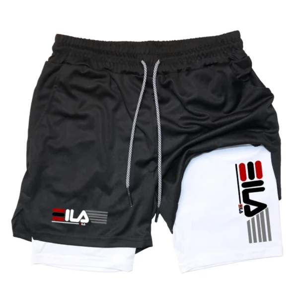 Pantalones cortos de compresión para hombre, pantalones cortos deportivos transpirables de doble capa 2 en 1 para gimnasio de verano, pantalones cortos de playa informales de secado rápido - Imagen 7