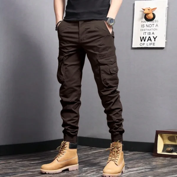 Pantalones cónicos de ropa de trabajo con bolsillos laterales informales, pantalones cargo para hombre para primavera y otoño al aire libre - Imagen 10