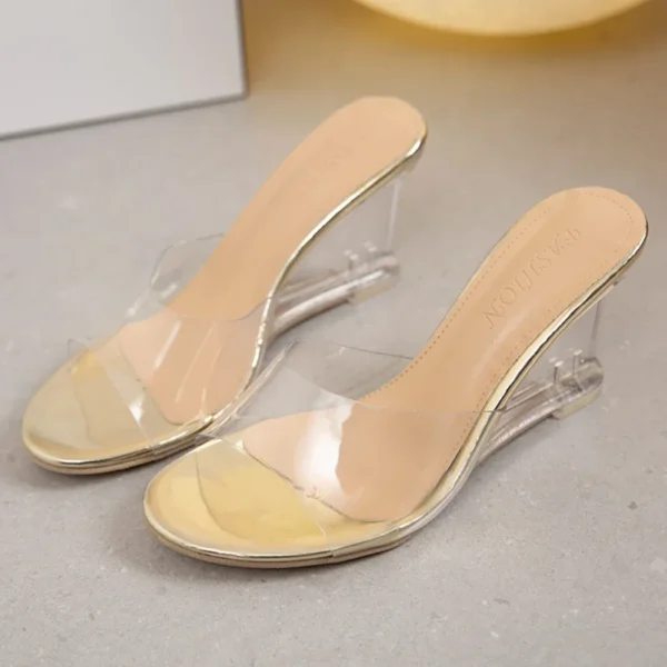 Zapatos de tacón alto sin cordones para mujer, sandalias informales con cuña de cristal, Punta abierta, novedad de verano - Imagen 6