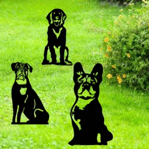 Silueta de metal para perros, decoración de silueta para cachorros de patio, adorno de silueta de Doberman/Bulldog para jardín al aire libre