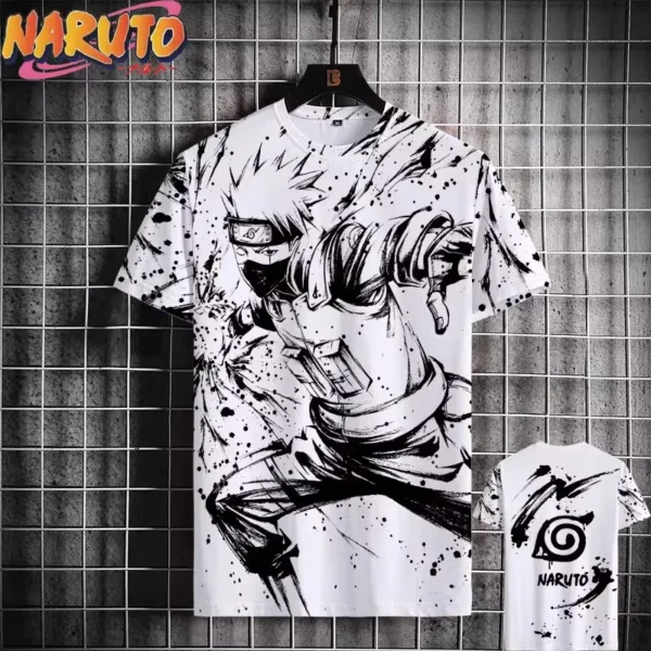 Camiseta MINISO Naruto para hombre, camisetas de manga corta informales con estampado 3D de Anime japonés, ropa de calle de gran tamaño, camisetas de dibujos animados a la moda - Imagen 4