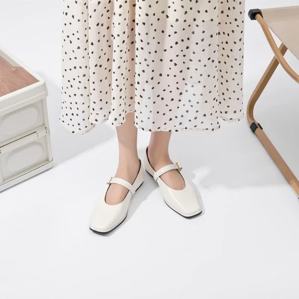 Zapatos Mary Jane de cuero genuino para mujer 2025, nuevos zapatos de Ballet a presión, zapatos planos de piel de vaca con punta cuadrada para mujer - Imagen 4