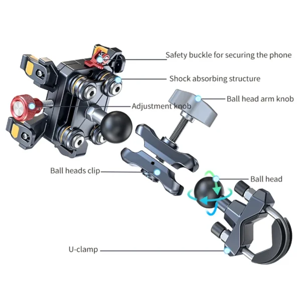 Soporte de teléfono de aleación para motocicleta, soporte Universal para teléfono móvil con absorción de impacto, soporte de navegación, accesorios para motocicleta - Imagen 5