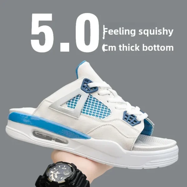 Zapatillas de moda para hombre, novedad de verano, estilo transfronterizo, talla grande, antideslizante, parte inferior gruesa, cojín de aire, zapatos de playa de una sola línea - Imagen 6