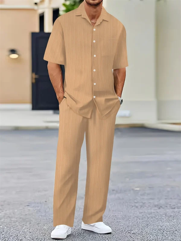 Camisa clásica a la moda para hombre, camisas informales de negocios para hombre, un conjunto de ropa (Camisa + pantalones) novedad de verano 2024 - Imagen 5