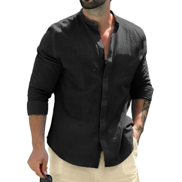 Camisas de manga larga de otoño para hombre, camisetas de negocios de algodón, ropa de calle transpirable de Color sólido, camisas con botones para hombre, camisa blanca - Imagen 2