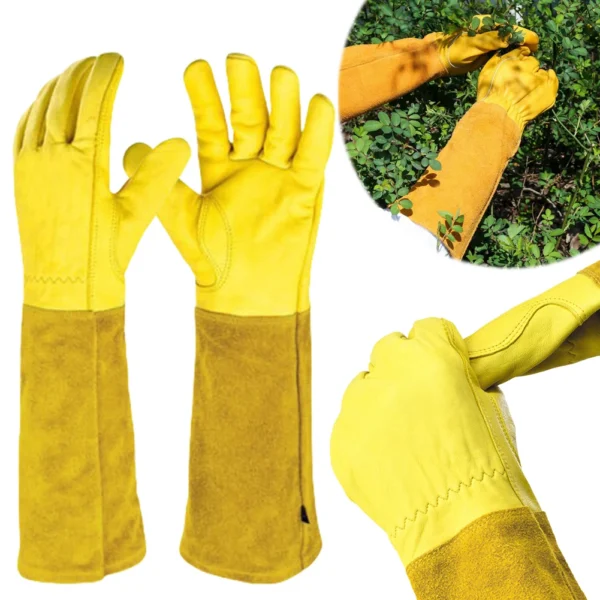 Manopla de trabajo larga a prueba de espinas, guantes de jardín de cuero transpirables con protección de antebrazo, guante Floral, el mejor regalo de jardín, 1 par