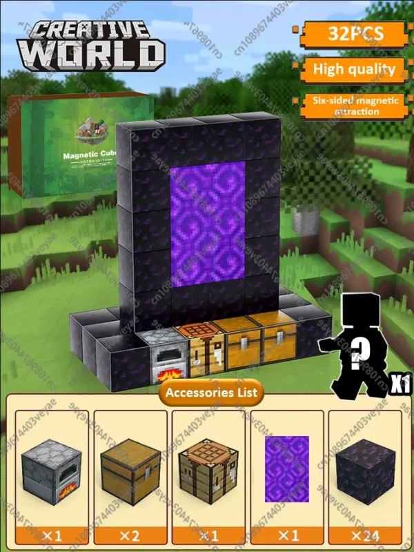 Bloques de construcción magnéticos, cubo magnético, juego de juguetes del mundo de la mina, cubos apilables sensoriales Montessori, juego de construcción, regalo de cumpleaños - Imagen 22