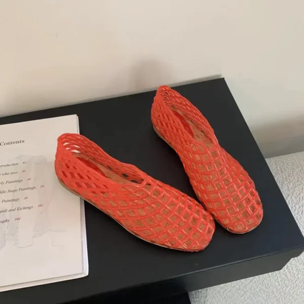 Zapatos de gelatina de verano para mujer, zapatos de playa calados de malla transparente a la moda, Sandalias planas para mujer, sandalias de gelatina con punta redonda coloridas - Imagen 7
