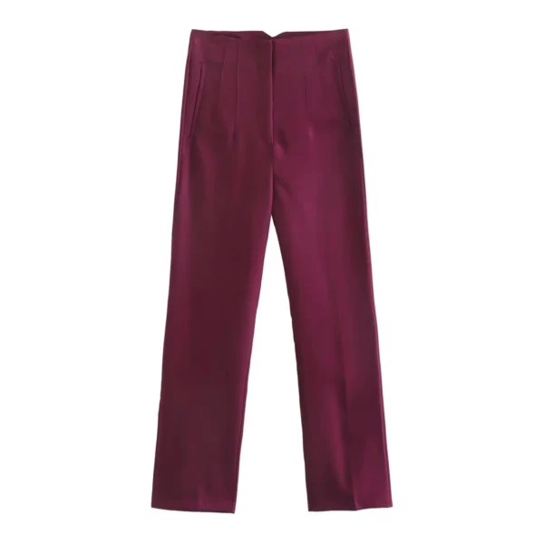 Pantalones rectos a la moda para mujer, pantalones con cremallera frontal de cintura alta, pantalones Vintage de longitud completa para mujer elegante - Imagen 13