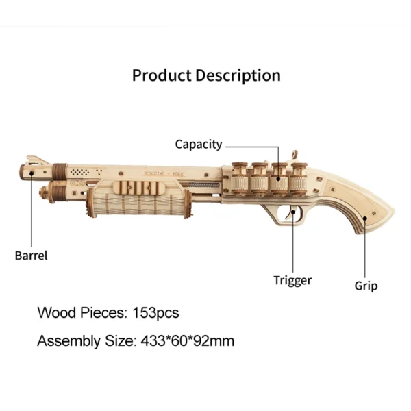Pistola de madera rompecabezas modelo de ensamblaje juego juguetes educativos populares para niños Robotime Rokr DIY dispersión 3D con banda de goma bala - Imagen 7