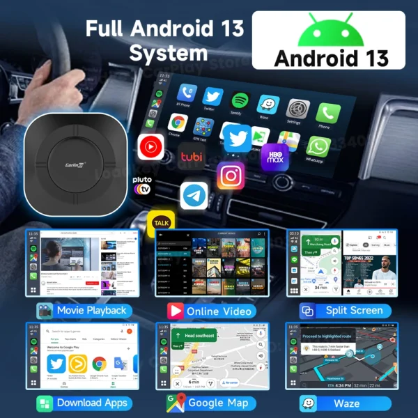 Tv Box Carplay Android Carlinkit Android 13 Auto 8 Core cableado a adaptador inalámbrico para Netflix Spotify Youtube accesorios de coche - Imagen 2