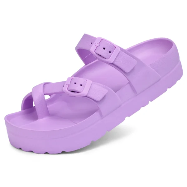 Sandalias deslizantes cómodas para hombres y mujeres, Sandalias planas EVA con doble hebilla ajustable, Sandalias ligeras y gruesas con suela antideslizante - Imagen 8