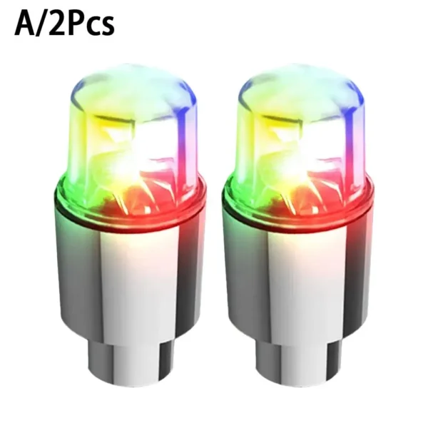 Luces LED de Flash para rueda de coche, tapas de válvula de boquilla de neumático, luminosa Lámpara decorativa de advertencia, accesorios para rueda de motocicleta y bicicleta, 2 piezas - Imagen 11