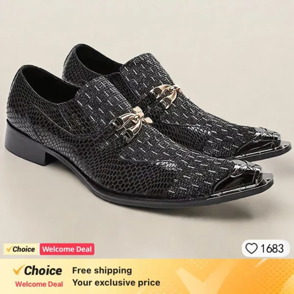 Zapatos de cuero negro para hombre, zapatos de vestir con gorra de Metal frontal, zapatos de diseñador para hombre, mocasines de lujo, talla 46 47 48 49 - Imagen 3