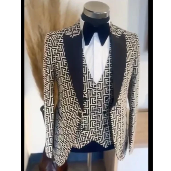 Trajes a cuadros para hombre, moda para caballero, fiesta de graduación, 3 uds., esmoquin para novio, traje de boda, chaqueta con chaleco de doble botonadura, pantalones - Imagen 2