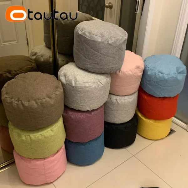 Silla tipo puf de lino con relleno, PUF otomano, taburete redondo de Tatami, futón, muebles de salón relajantes - Imagen 6