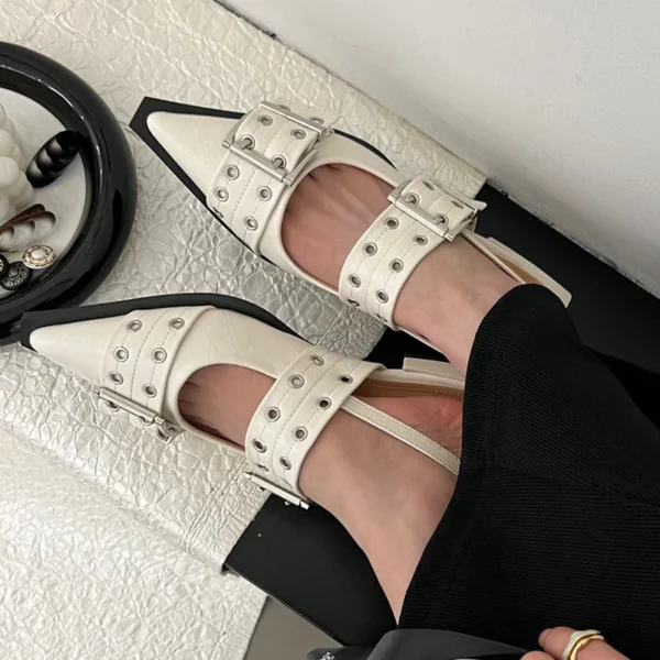 Zapatos planos para mujer, zapatos con talón descubierto a la moda con punta estrecha, zapatos Lolita para mujer, sandalias de lujo con hebilla para exteriores para mujer Mary Janes 2025 - Imagen 5