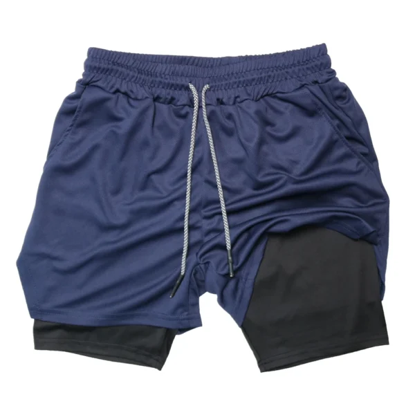 Pantalones cortos deportivos de doble capa para hombre, pantalones cortos deportivos 2 en 1 para entrenamiento de gimnasia, entrenamiento de secado rápido, trote, doble cubierta, verano - Imagen 6