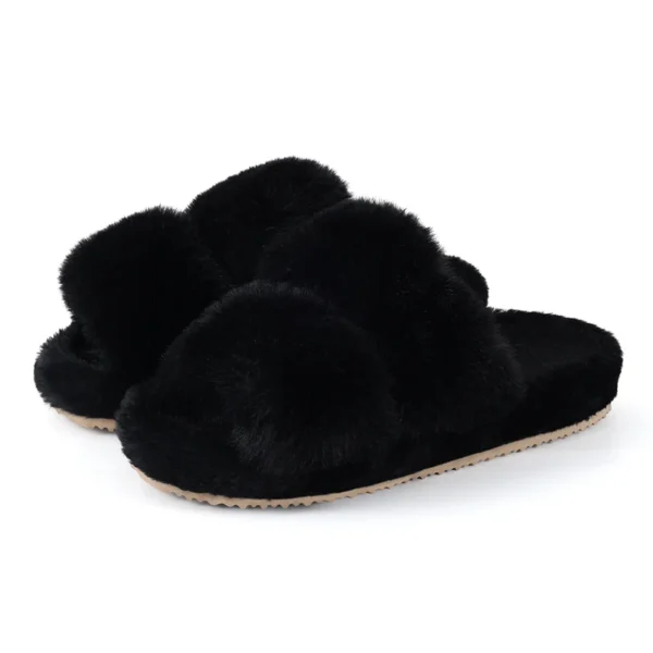 Zapatillas planas peludas para mujer, Zapatillas de casa cálidas de invierno, zapatillas cortas de felpa a la moda para mujer, zapatillas de dormitorio para mujer - Imagen 9
