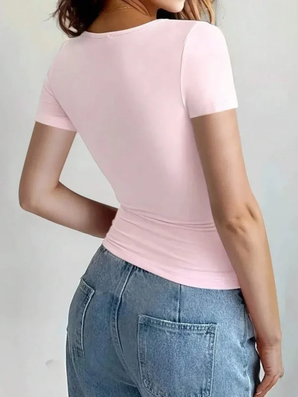 Camisetas básicas para mujer, Tops cortos de manga corta con cuello redondo, camisetas bonitas de verano, camisetas ajustadas, ropa Y2k 2024 - Imagen 6