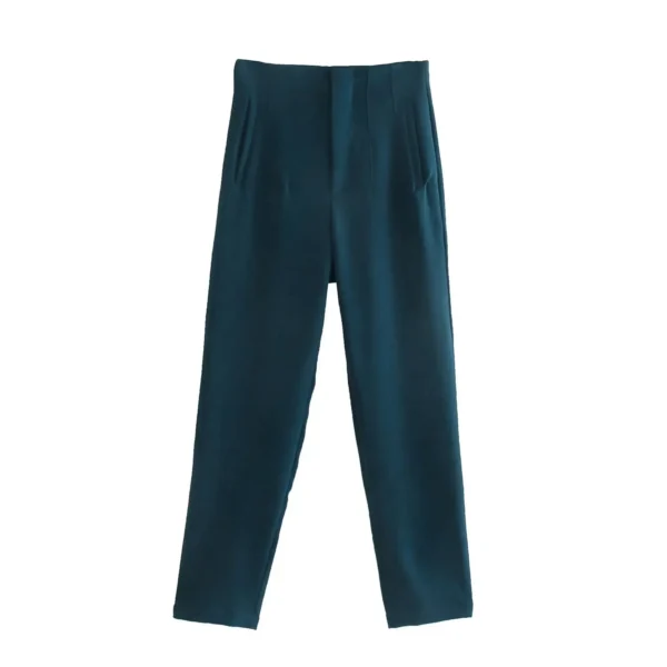 Pantalones rectos a la moda para mujer, pantalones con cremallera frontal de cintura alta, pantalones Vintage de longitud completa para mujer elegante - Imagen 12