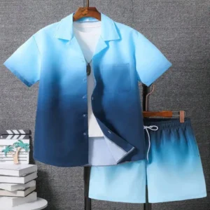 Conjunto de camiseta de manga corta y pantalones cortos con cordón para hombre, 2 piezas, verano, informal