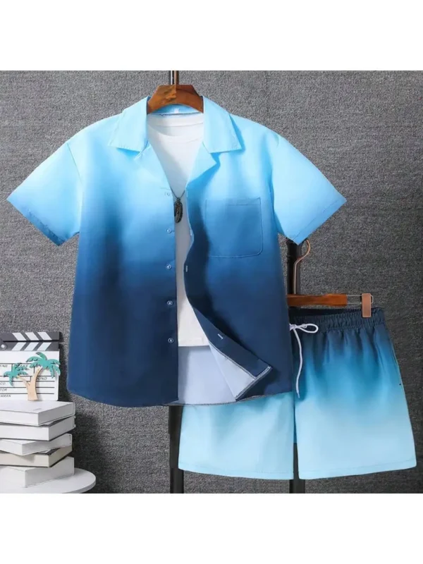 Conjunto de camiseta de manga corta y pantalones cortos con cordón para hombre, 2 piezas, verano, informal
