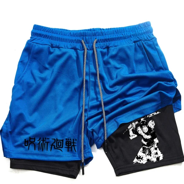 Pantalones cortos deportivos con estampado de Toji para hombre, Shorts deportivos informales de entrenamiento, malla para correr, 2 en 1 - Imagen 8