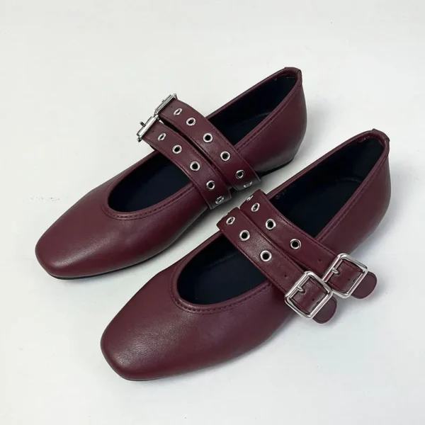 Calzado femenino con punta redonda, zapatos planos de lujo para mujer, zapatos Mary Jane, zapatos planos de Ballet con hebilla a la moda poco profundos para mujer - Imagen 9