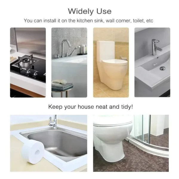 Cinta adhesiva de pared impermeable para baño, cocina, tira de sellado de cartón, baño, ducha, fregadero, bañera, cinta de masilla, carteles de contorno para el hogar - Imagen 6
