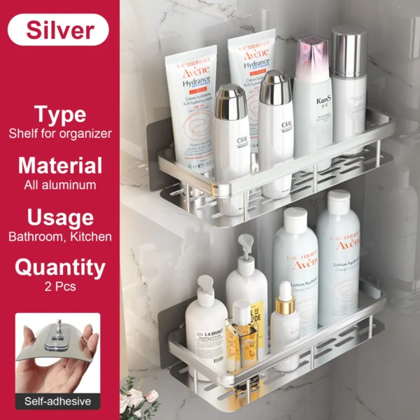 Estante de baño sin taladro, botella de champú montada en la pared, estante esquinero para ducha, estante de almacenamiento para inodoro, accesorios de aluminio para baño y cocina - Imagen 22