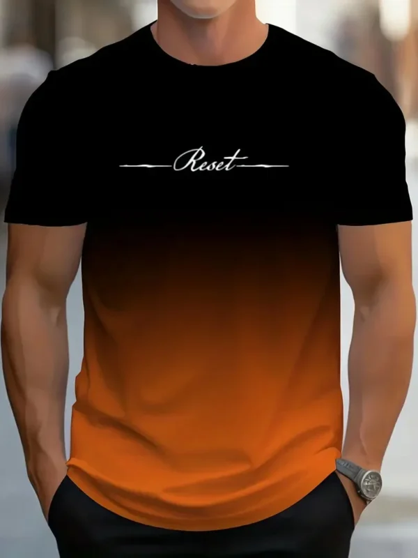 Camiseta con estampado 3D de letras de reinicio degradado para hombre, camiseta deportiva informal de verano para exteriores, Top de manga corta de secado rápido, ropa de talla grande para hombre - Imagen 3