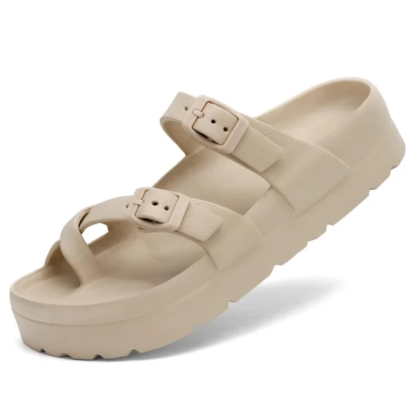 Sandalias deslizantes cómodas para hombres y mujeres, Sandalias planas EVA con doble hebilla ajustable, Sandalias ligeras y gruesas con suela antideslizante - Imagen 12