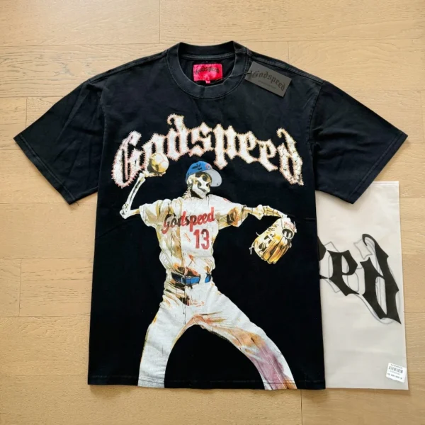 Camiseta hombres mujeres High Street Fire impreso cuello redondo manga corta pareja suelta Casual Top camiseta Foto Real Godspeed - Imagen 4