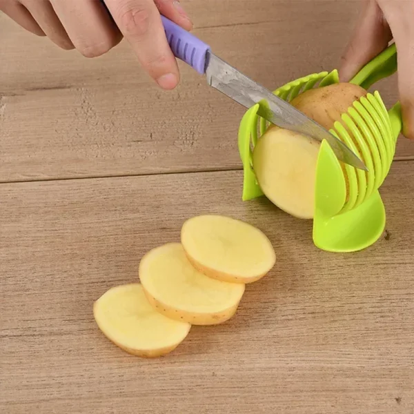 Rebanador de tomate de mano, Clip para pan, frutas, verduras, corte, patatas, manzana, utensilio, accesorios de cocina - Imagen 3