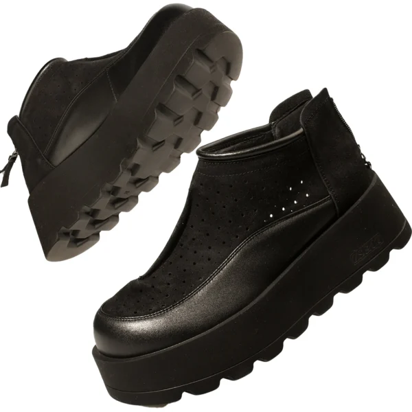 Mocasines de cuero genuino de vaca de gamuza de 6CM, zapatos planos con cuña y plataforma para mujer, botines hasta el tobillo, zapatos de tacón con cremallera para mujer - Imagen 9