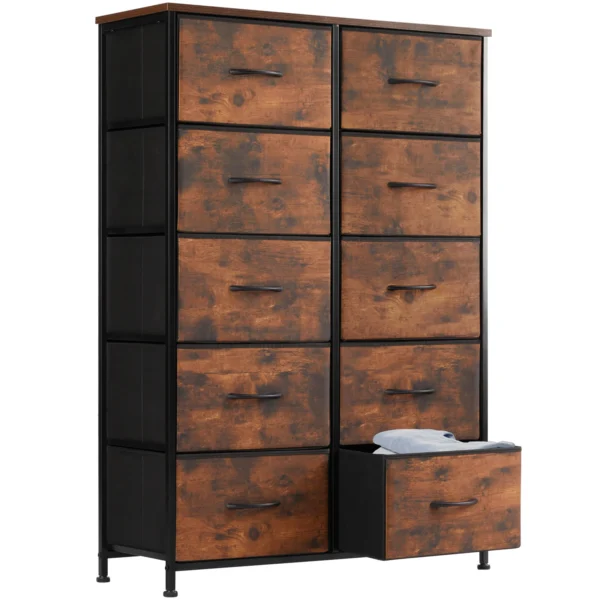 Mesita de noche JHK para dormitorio con 10 cajones de tela, armario con marco de acero para almacenamiento, mueble para sala de estar - Imagen 8